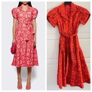 LHD Glades button down midi shirt dress bird deer print 26485
